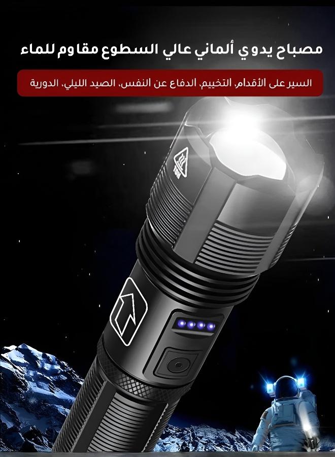 مصباح يدوي قوي متعدد الاستخدامات مع عدسة قابلة للتمديد وتغيير البؤرة - شاشة عرض البطارية - 5 إعدادات إضاءة - شحن متعدد الأنواع - مناسب للتخييم والصيد والمغامرة - Image 2